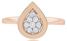 ESTATE .17CT DIAMOND 18KT ROSE GOLD 3D ROUND CLASSIC CLUSTER TEAR DROP LOVE RING