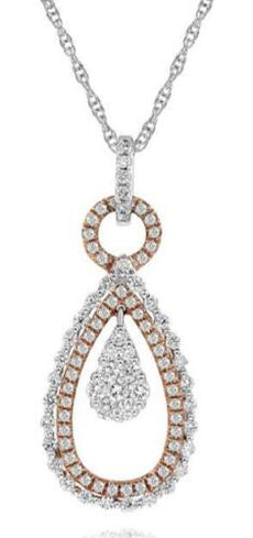 .60CT DIAMOND 18K WHITE & ROSE GOLD CLASSIC PAVE TEAR DROP CIRCILAR LOVE PENDANT