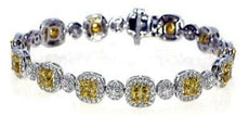 10.71CT WHITE & FANCY YELLOW DIAMOND 18KT TWO TONE GOLD 3D HALO TENNIS BRACELET