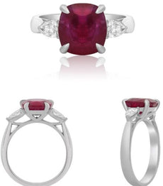 3.66CT DIAMOND & AAA RUBY PLATINUM CUSHION & PEAR SHAPE ENGAGEMENT RING