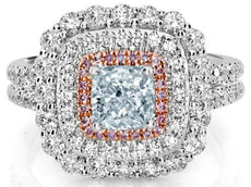 CERTIFIED 2.32CT BLUE PINK & WHITE DIAMOND 18K WHITE & ROSE GOLD ENGAGEMENT RING