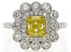 1.97CT WHITE & FANCY YELLOW DIAMOND 18KT 2 TONE GOLD 3D CUSHION ENGAGEMENT RING