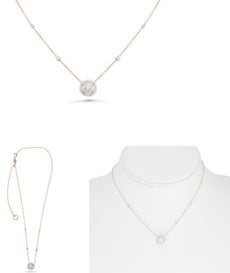 .44CT DIAMOND 14KT ROSE & WHITE GOLD ROUND DOUBLE HALO ADJUSTABLE LOVE NECKLACE