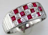 ESTATE .67CT DIAMOND & AAA RUBY 14KT WHITE GOLD ROUND & PRINCESS 3 ROW FUN RING
