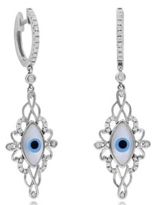 LARGE 1.79CT DIAMOND & AAA MOTHER OF PEARL 14KT WHITE GOLD FUN HANGING EARRINGS