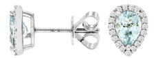 1.50CT DIAMOND & AAA AQUAMARINE 14KT WHITE GOLD PEAR SHAPE & ROUND STUD EARRINGS