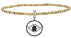 .62CT WHITE BLACK & CHOCOLATE FANCY DIAMOND 18KT 2 TONE GOLD EVIL EYE BRACELET