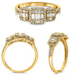 .58CT DIAMOND 14KT YELLOW GOLD ROUND & BAGUETTE SQUARE CLUSTER ANNIVERSARY RING