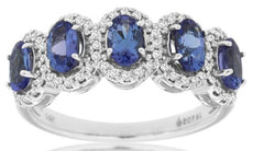 1.35CT DIAMOND & AAA TANZANITE 14K WHITE GOLD OVAL 5 STONE HALO ANNIVERSARY RING