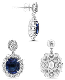 8.49CT DIAMOND & AAA SAPPHIRE 18KT WHITE GOLD OVAL & ROUND FUN HANGING EARRINGS