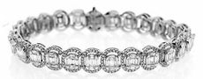 5.95CT DIAMOND 18KT WHITE GOLD ROUND & BAGUETTE CLUSTER CIRCULAR TENNIS BRACELET
