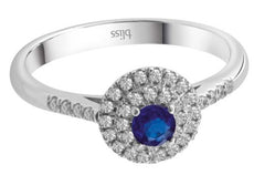 .35CT DIAMOND & AAA SAPPHIRE 18KT WHITE GOLD 3D DOUBLE HALO FRIENDSHIP LOVE RING