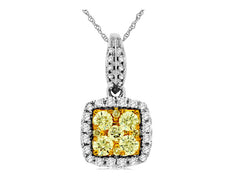 .62CT WHITE & FANCY YELLOW DIAMOND 14KT 2 TONE GOLD CLUSTER SQUARE HALO PENDANT