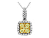 .62CT WHITE & FANCY YELLOW DIAMOND 14KT 2 TONE GOLD CLUSTER SQUARE HALO PENDANT