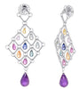 16.73CT DIAMOND & AAA MULTI GEM 18KT WHITE GOLD 3D TEAR DROP HANGING EARRINGS