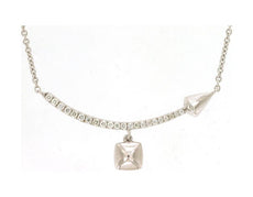ESTATE .11CT DIAMOND 14KT WHITE GOLD 3D ARROW BAR SQUARE FUN NECKLACE