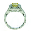 1.55CT WHITE & FANCY YELLOW DIAMOND 18KT 2 TONE GOLD DOUBLE HALO ENGAGEMENT RING