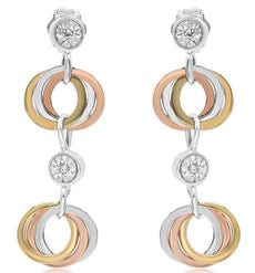 .03CT DIAMOND 14KT TRI COLOR GOLD 3D BY THE YARD CIRCULAR LINK HANGING EARRINGS