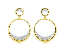 ESTATE .38CT DIAMOND 14K 2 TONE GOLD DOUBLE CIRCULAR HAPPY FACE HANGING EARRINGS