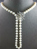 LARGE & LONG OLD MINE .50CT DIAMOND & AAA PEARL 14KT WHITE GOLD LARIAT NECKLACE