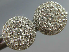 ESTATE .85CT DIAMOND 14KT WHITE GOLD 3D CLASSIC ROUND CLUSTER HALO STUD EARRINGS