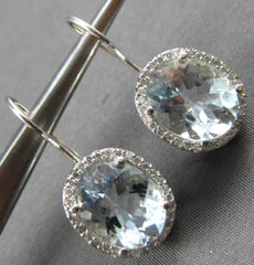 LARGE 6.33CT DIAMOND & AAA AQUAMARINE 14KT WHITE GOLD OVAL & ROUND HALO EARRINGS