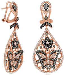 1.93CT WHITE & CHOCOLATE FANCY DIAMOND 14K ROSE & BLACK GOLD FLOWER FUN EARRINGS