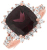 LARGE 4.85CT DIAMOND & AAA RHODOLITE 14KT ROSE GOLD CUSHION HALO ENGAGEMENT RING