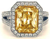 CERTIFIED LARGE 6.36CT WHITE & FANCY YELLOW DIAMOND 18K 2 TONE GOLD CUSHION RING