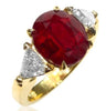 LARGE 4.78CT DIAMOND & AAA RUBY 18KT YELLOW GOLD OVAL & TRILLION ENGAGEMENT RING