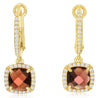 2.65CT DIAMOND & AAA GARNET 14KT YELLOW GOLD 3D CUSHION & ROUND HANGING EARRINGS