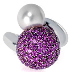 4.64CT AAA PINK SAPPHIRE & SOUTH SEA PEARL 18KT WHITE GOLD CRISS CROSS LOVE RING
