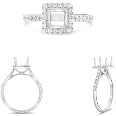 .41CT DIAMOND 14K WHITE GOLD ROUND & PRINCESS 4 PRONG SEMI MOUNT ENGAGEMENT RING