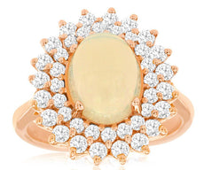 2.7CT DIAMOND & AAA OPAL 14KT ROSE GOLD OVAL & ROUND DOUBLE HALO FLOWER FUN RING