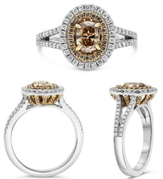 1.20CT WHITE & CHOCOLATE FANCY DIAMOND 18KT WHITE & ROSE GOLD OVAL & ROUND RING