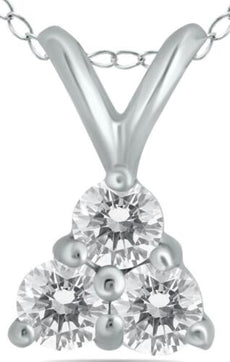 .23CT DIAMOND 14KT WHITE GOLD ROUND CLASSIC 3 STONE TRIANGULAR TRILLION PENDANT