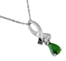 .43CT DIAMOND & AAA EMERALD 14KT WHITE GOLD PEAR SHAPE & ROUND FLOATING PENDANT