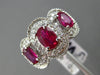 ESTATE LARGE 2.25CT DIAMOND & AAA RUBY 18K WHITE GOLD 3 STONE HALO MILGRAIN RING