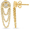 .18CT DIAMOND 14KT YELLOW GOLD 3D FLOWER HORSESHOE MULTI STRAND HANGING EARRINGS