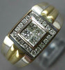 LARGE .82CT DIAMOND 14KT 2 TONE GOLD ROUND & PRINCESS INVISIBLE SQUARE MENS RING