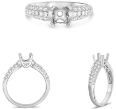 .53CT DIAMOND 14KT WHITE GOLD 3D ROUND 3 ROW 4 PRONG SEMI MOUNT ENGAGEMENT RING