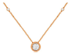 .25CT DIAMOND 14KT ROSE GOLD CLASSIC ROUND BEZEL BY THE YARD SOLITAIRE NECKLACE
