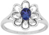 0.47CT DIAMOND & AAA TANZANITE 14KT WHITE GOLD OVAL & ROUND OPEN FLOWER FUN RING