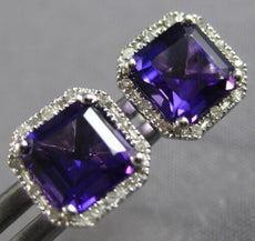 1.63CT DIAMOND & AAA AMETHYST 14KT WHITE GOLD EMERALD CUT & ROUND STUD EARRINGS