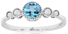 .66CT DIAMOND & AAA BLUE TOPAZ 14KT WHITE GOLD BEZEL FILIGREE 5 STONE FUN RING