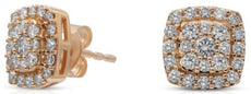 ESTATE .78CT DIAMOND 14KT ROSE GOLD 3D CLASSIC CLUSTER SQUARE HALO STUD EARRINGS