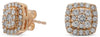 ESTATE .78CT DIAMOND 14KT ROSE GOLD 3D CLASSIC CLUSTER SQUARE HALO STUD EARRINGS