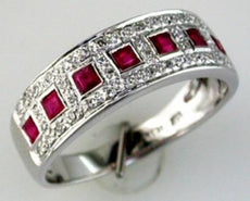 .60CT DIAMOND & AAA RUBY 14K WHITE GOLD PRINCESS & ROUND ETOILE ANNIVERSARY RING