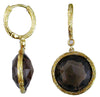 14.04CT DIAMOND & AAA SMOKEY TOPAZ 14KT YELLOW GOLD 3D ROUND HANGING EARRINGS
