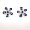 1.72CT DIAMOND & AAA SAPPHIRE 18KT WHITE GOLD 3D CLASSIC FLOWER STUD EARRINGS